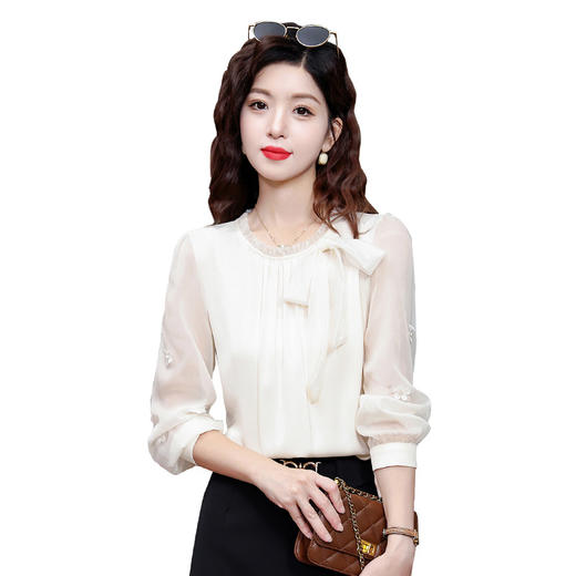 KQL 323H2192立领荷叶边显瘦荷叶袖衬衫减龄法式雪纺衫 商品图4