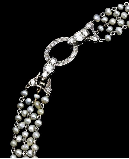 独角鹿西洋古董 20世纪初比利时出品美好时代风格铂金镶嵌钻石及天然海水珍珠花卉造型项链 商品图5