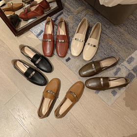 A5785真皮乐福鞋一脚蹬平底鞋百搭休闲女士单鞋浅口牛皮皮鞋女复古