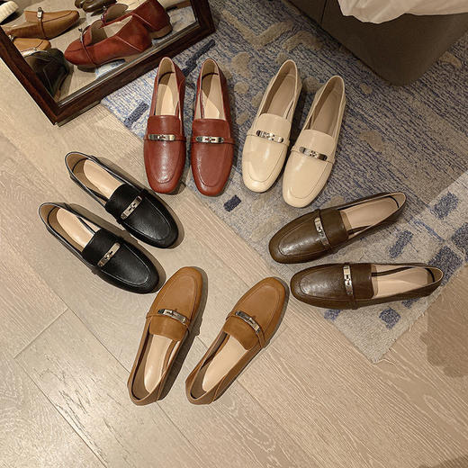 A5785真皮乐福鞋一脚蹬平底鞋百搭休闲女士单鞋浅口牛皮皮鞋女复古 商品图0