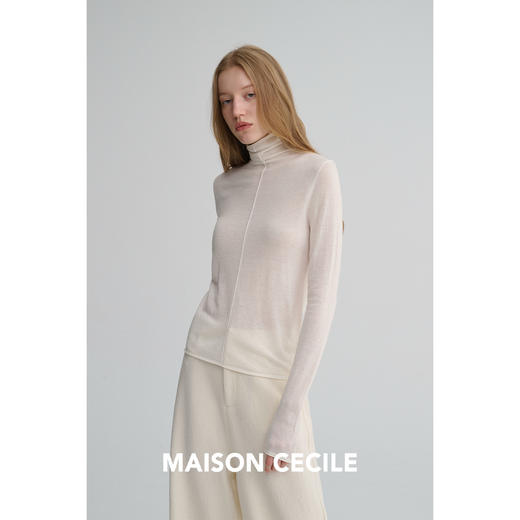 MAISON CECILE 三色/修身显瘦百搭分割设计水溶羊毛长袖打底衫 商品图4