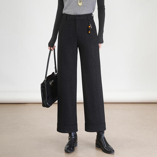 MYX毛呢通勤九分裤垂坠感修身时尚直筒裤2025年冬款遮胯宽松阔腿裤女 商品图2