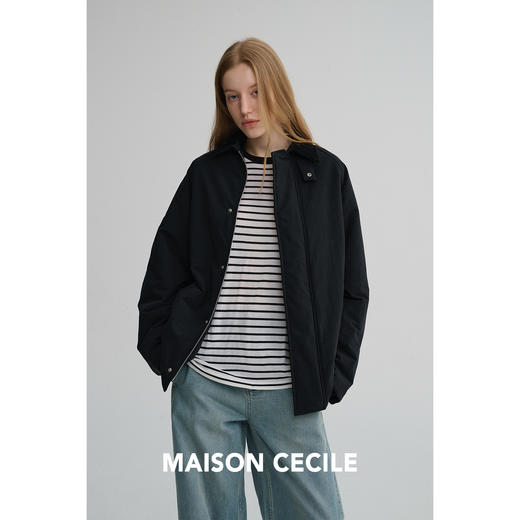 MAISON CECILE 全羊毛软糯舒适黑白条纹宽松休闲感针织毛衣 商品图1