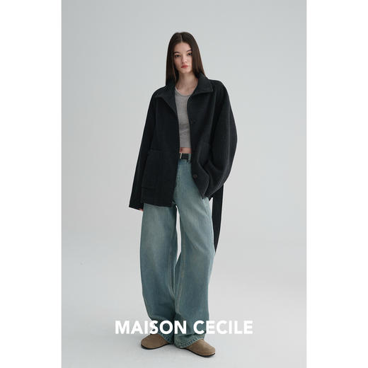 MAISON CECILE 两色|桑蚕丝羊毛宽松立裁短款显比例翻领毛呢大衣 商品图1