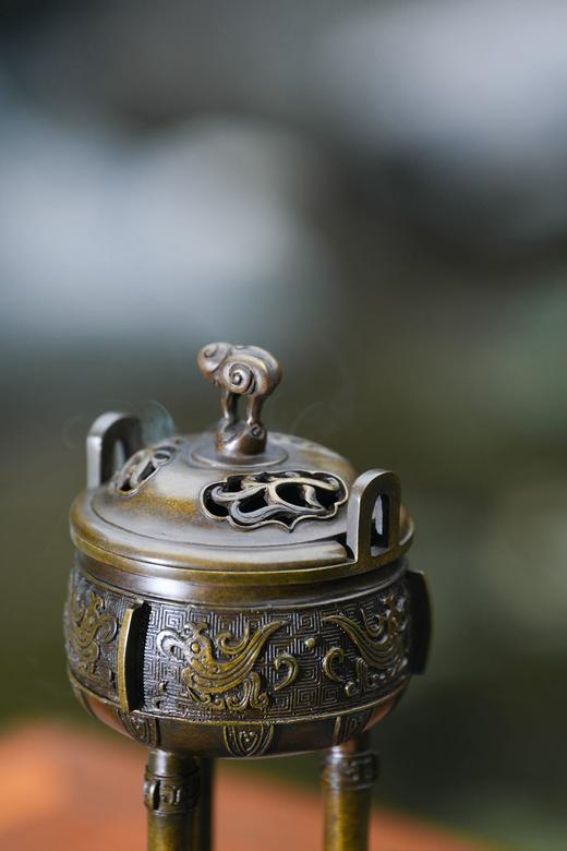 陈巧生 陈冠丞带座灵芝钮高足鼎熏炉 铜炉香炉摆件 商品图4