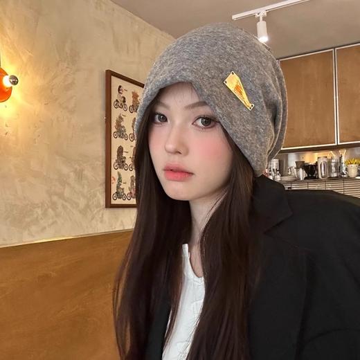 【新款韩版慵懒风保暖护耳冷帽】网红同款秋潮流金属标大头围男女堆堆帽子 商品图2