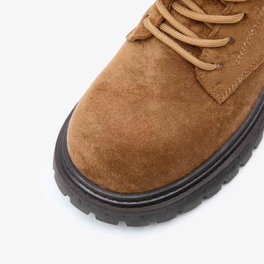 西遇厚底马丁靴女新款秋冬复古大黄靴美拉德棕色系带圆头短靴V2257262 商品图5