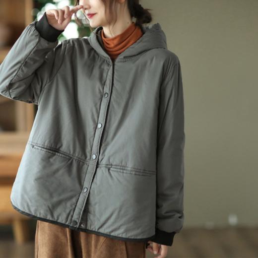 百媚生 复古夹棉外套女百搭休闲连帽加厚棉衣C073 商品图1