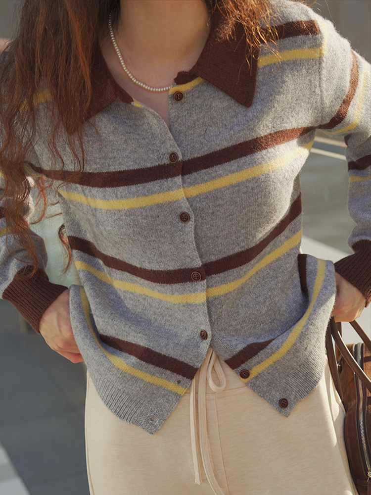 时髦老钱复古撞色条纹polo衫FCF3WSC128