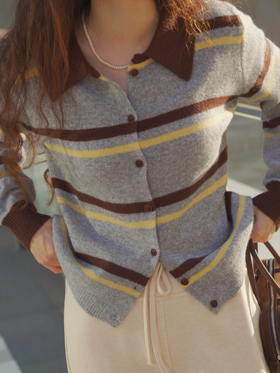 时髦老钱复古撞色条纹polo衫FCF3WSC128