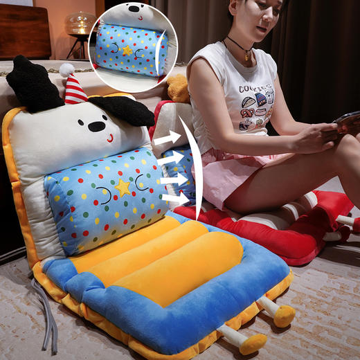 自然醒三维立体PP棉翘耳小狗护腰横条连体坐垫QYL 商品图1