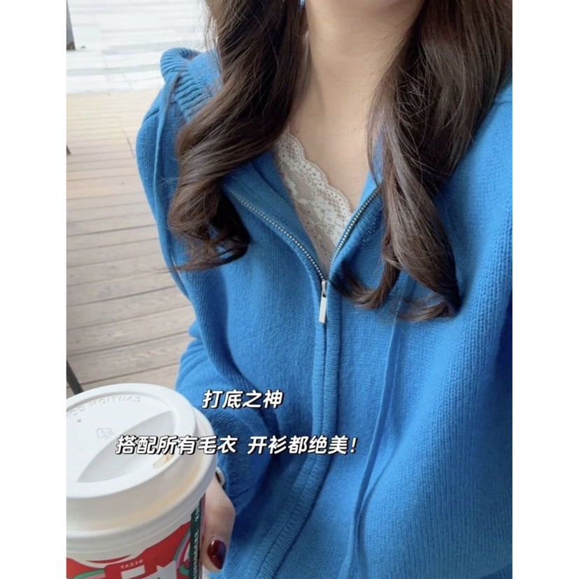 【克莱因蓝拉链连帽针织衫】自带滤镜显白 15%羊毛 软糯细腻