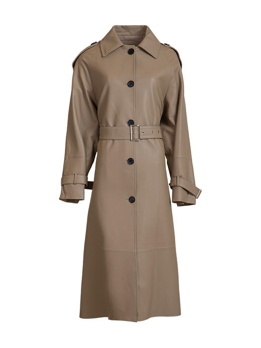 LIZZY 秋季绵羊皮翻领单排扣风衣外套(可脱卸帽)7456 商品图6