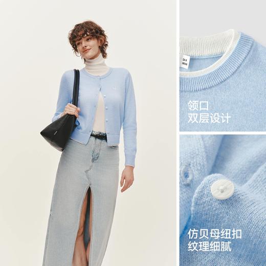 森马针织开衫女短款假两件圆领显瘦2025冬新款刺绣含羊毛毛衫气质 商品图4