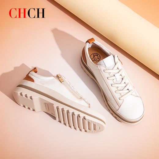 CHCH平衡鞋2025秋冬新款牛皮平跟圆头系带深口休闲单鞋女鞋CP2B5021 商品图4
