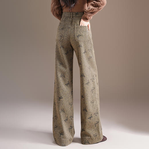 MYX垂坠感印花长款拖地裤加绒保暖遮胯显瘦阔腿裤2025冬款大码休闲裤 商品图2