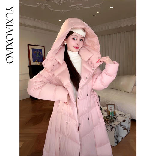 余潇潇【极地方舟】含桑蚕丝三防石墨烯发热连帽长款90白鹅绒羽绒服 商品图3