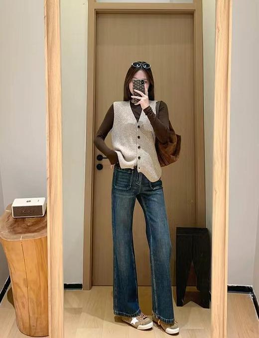 D102070秋冬新款复古设计感四面弹口袋高腰显瘦微喇牛仔裤 商品图5