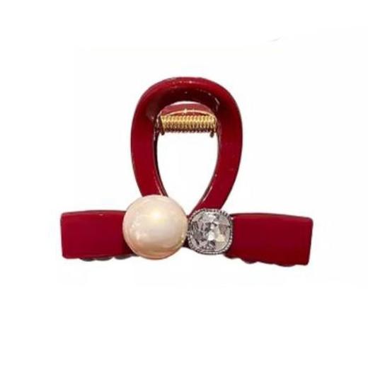 丁摩 【两个装】安可拉红珍珠发夹女秋冬复古高级感抓夹后脑勺鲨鱼夹头饰5ZF-10201 商品图3