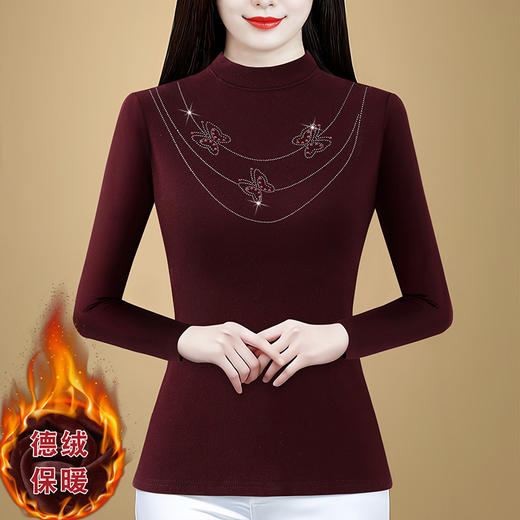 KQL720G6725 2025年秋冬季时尚百搭显瘦减龄女高级感双面绒磨毛镶钻蝴蝶打底衫 商品图2