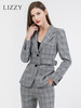 LIZZY 英伦风格纹西装裙型衣摆外套+裤子套装（配腰带）7367 商品缩略图0