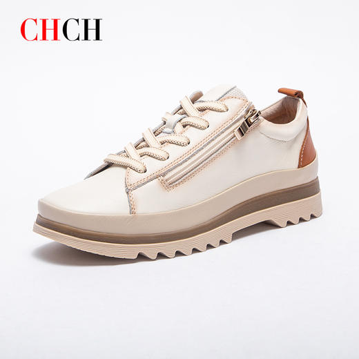 CHCH平衡鞋2025秋冬新款牛皮平跟圆头系带深口休闲单鞋女鞋CP2B5021 商品图3