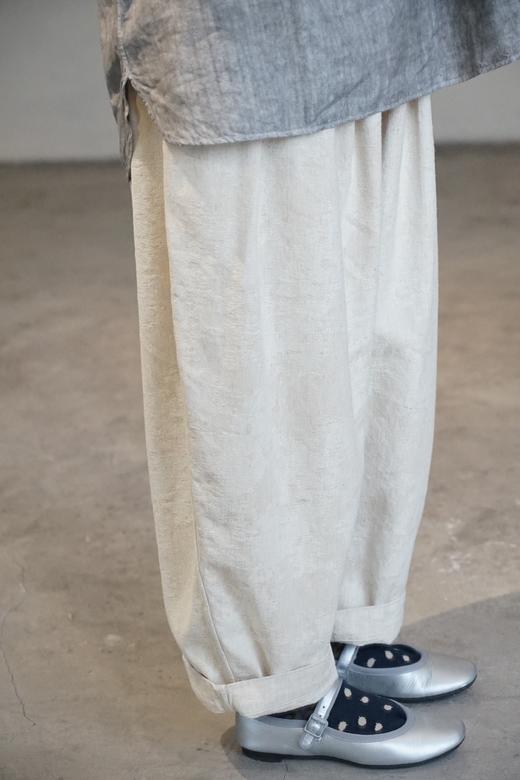 Mittan多色棉麻褶皱提花阔腿裤 商品图4