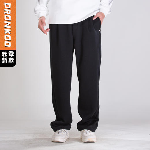 DRONKOO 2025 抽绳口袋压边金属扣小直筒中厚长卫裤 商品图0
