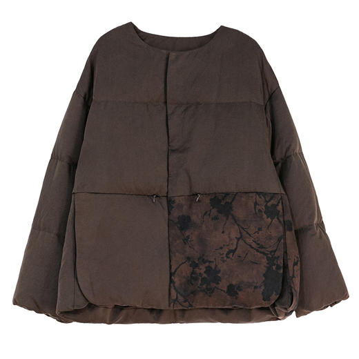 牧衣游原创 香云纱拼接95红嘴雁绒羽绒服女古朴文艺保暖外套 苍沐 商品图4