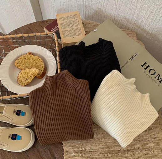 【终于等到现货‼️69.9/2件】儿童秋冬季打底衫半高领毛衣针织纯色弹力男女童上衣百搭简约韩版聚 商品图9