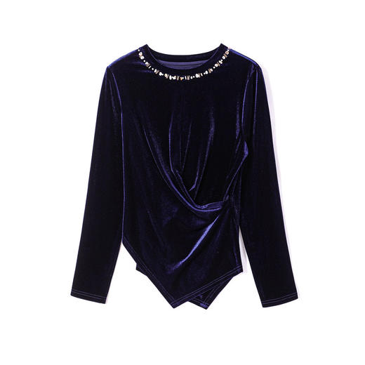 气质百搭圆领丝绒钉珠修身显瘦打底衫t恤K-E37M2931 商品图3