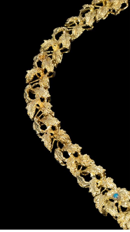 独角鹿西洋古董 1970年代法国出品花叶藤蔓造型18K黄金镶嵌绿松石项链 商品图4