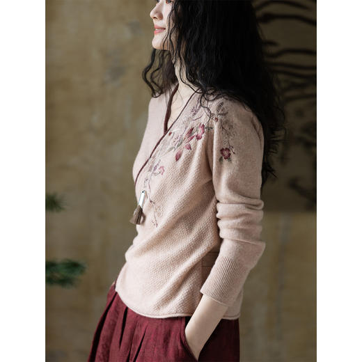 牧衣游原创 进口牦牛绒毛织混纺毛织外套手绣柔软文艺开衫 檀兮 商品图1