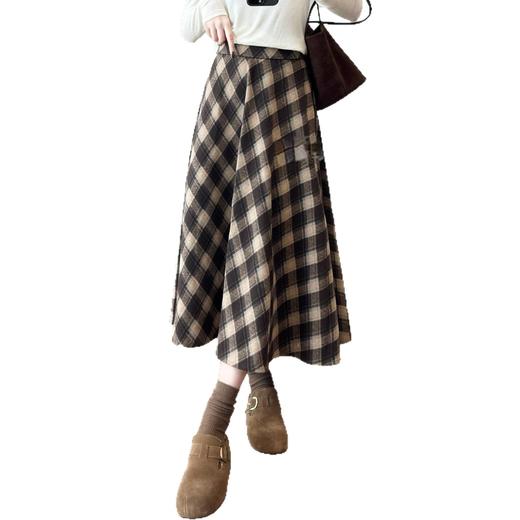 复古气质！遮跨显瘦！气质松紧高腰半身伞裙格纹毛呢女25秋冬款！ 商品图4
