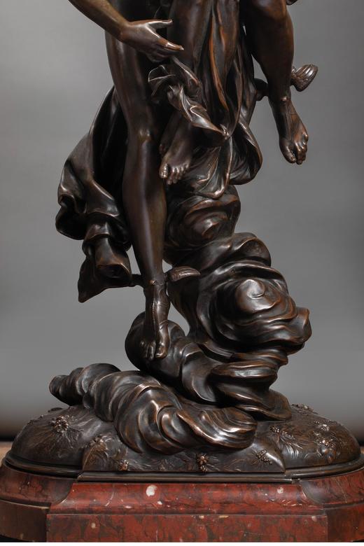 【已售】独角鹿西洋古董 19世纪法国雕塑名家Dumaige签名出品青铜人物雕塑《赫尔墨斯将潘多拉交给厄比美修斯》 商品图3