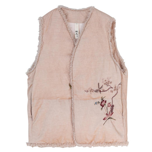 牧衣游原创 丝棉手工刺绣羽绒马甲女冬复古民族风文艺开衫 砚秋 商品图4