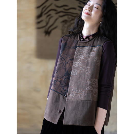 牧衣游原创 香云纱拼接夹棉马夹新款复古民族风新中式开衫 冬令时 商品图1