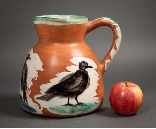 【已售】独角鹿西洋古董 1962年代西班牙艺术巨匠与法国Madoura工坊合作出品限量装饰陶瓶「Pichet aux oiseaux 鸟纹水罐」 商品图1