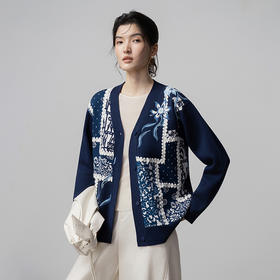 【林栖设计小店】绵羊毛混纺外套绣花新中式气质2025秋冬新款毛织开衫女T1954175