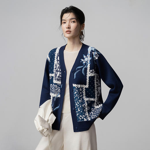 【林栖设计小店】绵羊毛混纺外套绣花新中式气质2025秋冬新款毛织开衫女T1954175 商品图0