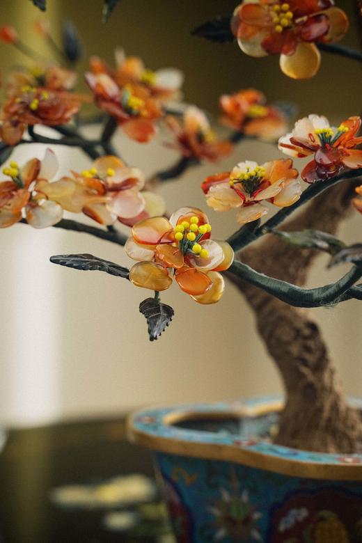 【已售】独角鹿西洋古董 20世纪中国创汇时期出品丰收花卉纹景泰蓝盆装饰「富丽海棠」珍宝像生盆景 商品图4