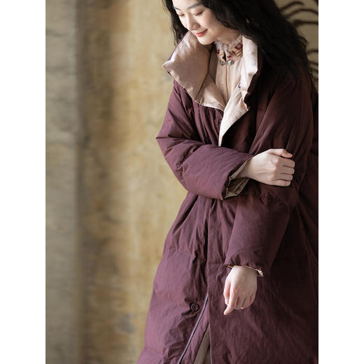 牧衣游原创 净色棉红嘴雁绒羽绒外套抗寒保暖加厚长羽绒服 花与浔 商品图1