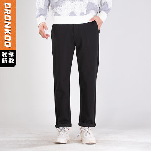 DRONKOO 2025 正常腰左袋米白绣线织唛斜纹针织中厚休闲长裤 商品图0