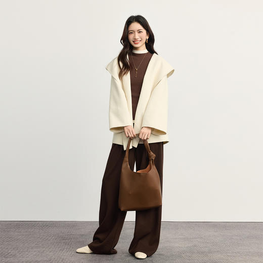 【10/23新品】熙世界浴袍式斗篷双面呢大衣女冬季连帽收腰短款100.%羊毛呢外套 商品图1