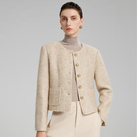 「自」全新升级【铂金会员487/天猫659/差价172】(23107)洛诗琳手工拉毛粗花呢短外套2025秋冬新款小香风羊毛外套23107