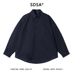 SDSA秋冬新款痞帅男装潮牌拼接格子翻领假两件衬衫时尚简约衬衣