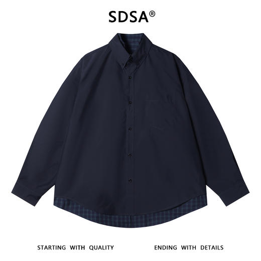 SDSA秋冬新款痞帅男装潮牌拼接格子翻领假两件衬衫时尚简约衬衣 商品图0