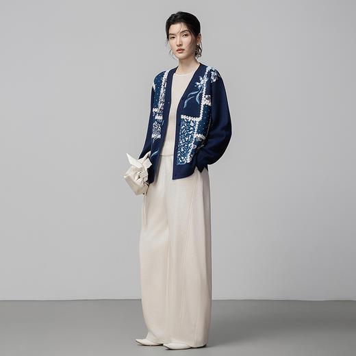 【林栖设计小店】绵羊毛混纺外套绣花新中式气质2025秋冬新款毛织开衫女T1954175 商品图1