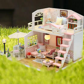 我の屋DIY小屋粉黛阁楼手工房子模型木质娃娃屋立体拼图玩具生日礼物女