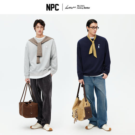 NPC潮牌【青花鹤福】系列果冻胶印花圆领卫衣情侣宽松秋NP59ST01 商品图1